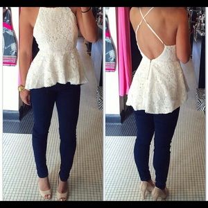 White Floral Lace Peplum Top